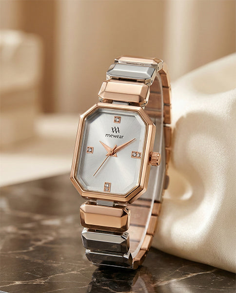 Elegant Two-Tone Octagon Women’s Wrist Watch
