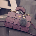 Vintage Mauve Brick Pattern Handbag with Fur Charm